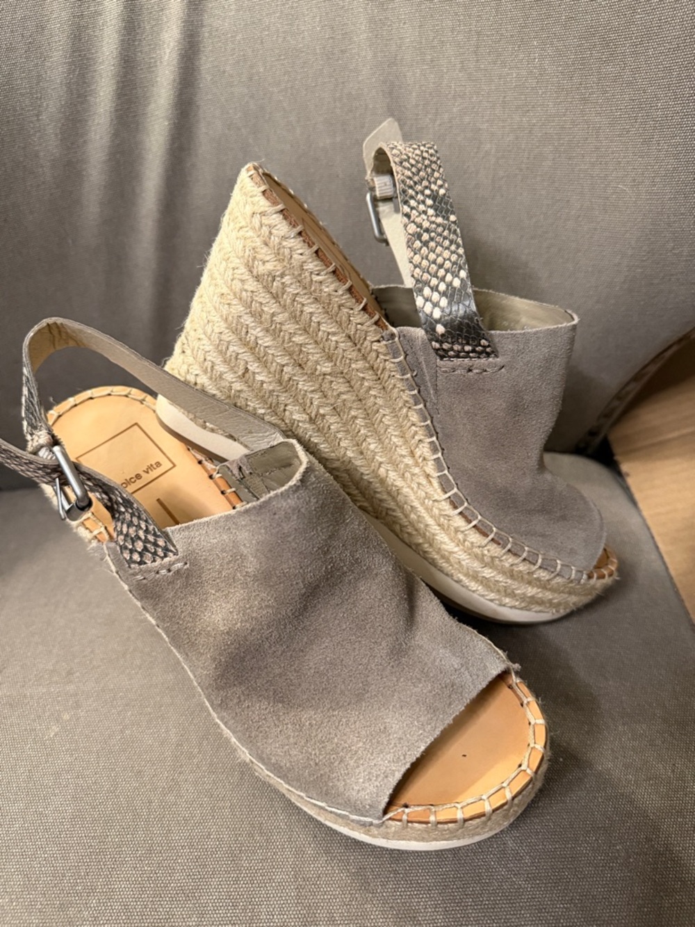 Dolce Vita Gray Suede Espadrille Wedge Sandals